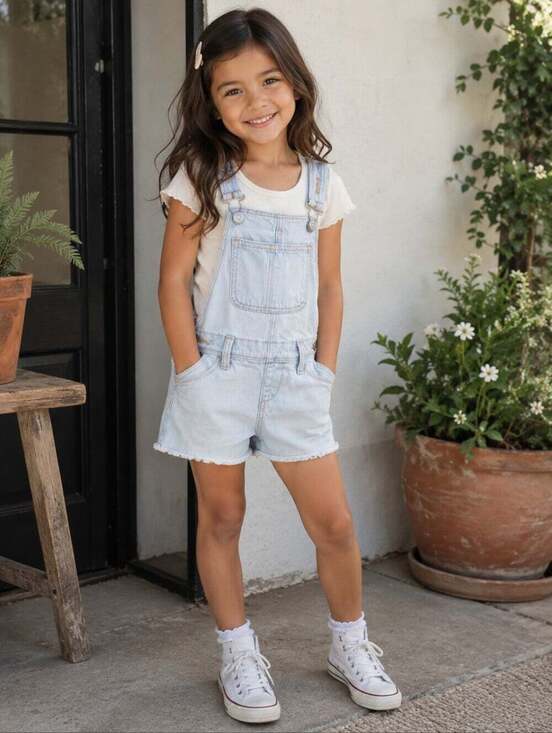 Old Navy Other - Old Navy Girls Light Wash Denim Shortalls Overalls XS 5 Distressed Summer